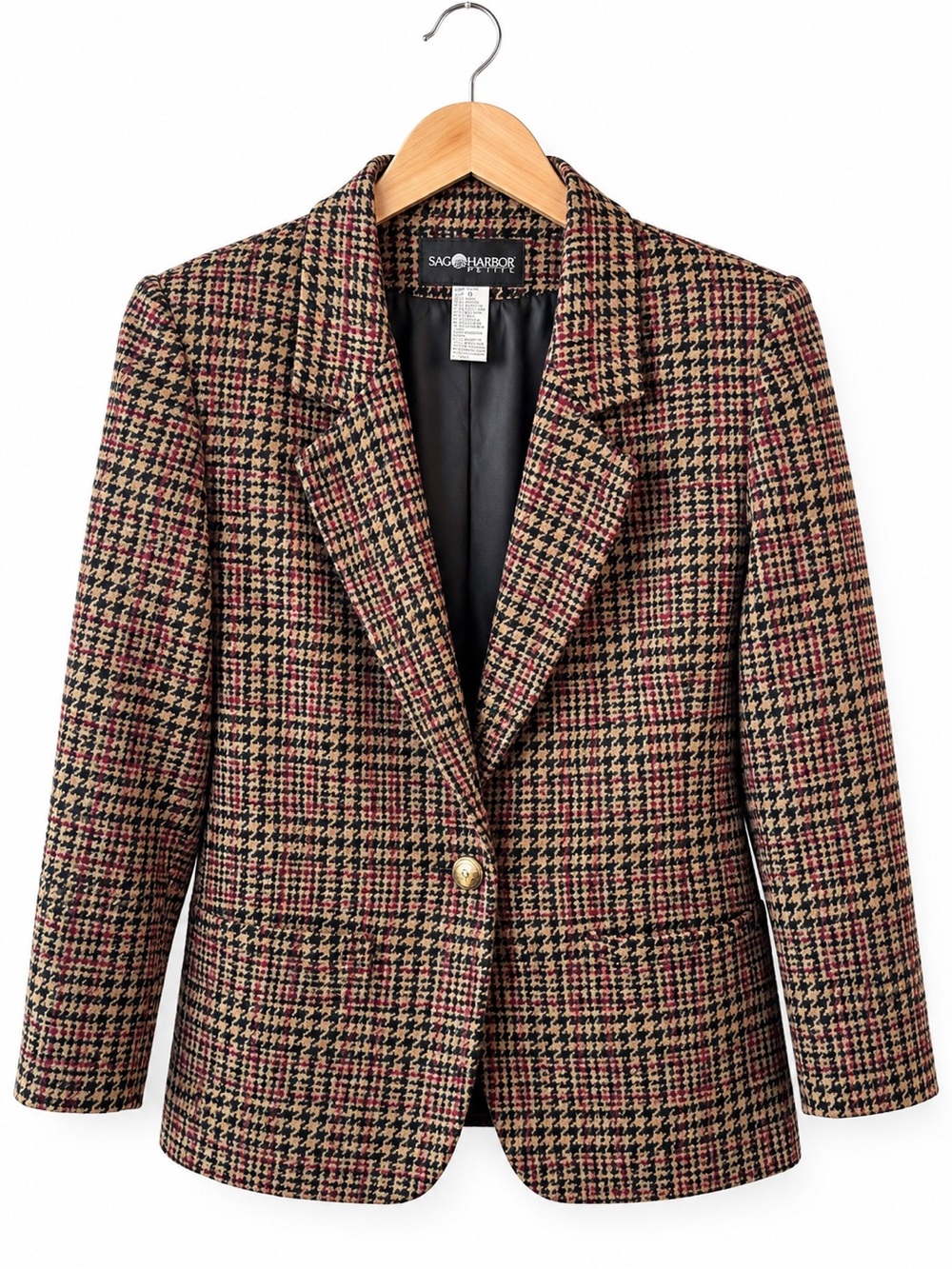 Sag Harbor Plaid Blazer Size 10 Brown Red Academia Preppy Tailored Jacket